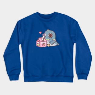 Cute Pigeon Loves Drinking Strawberry Milk Crewneck Sweatshirt